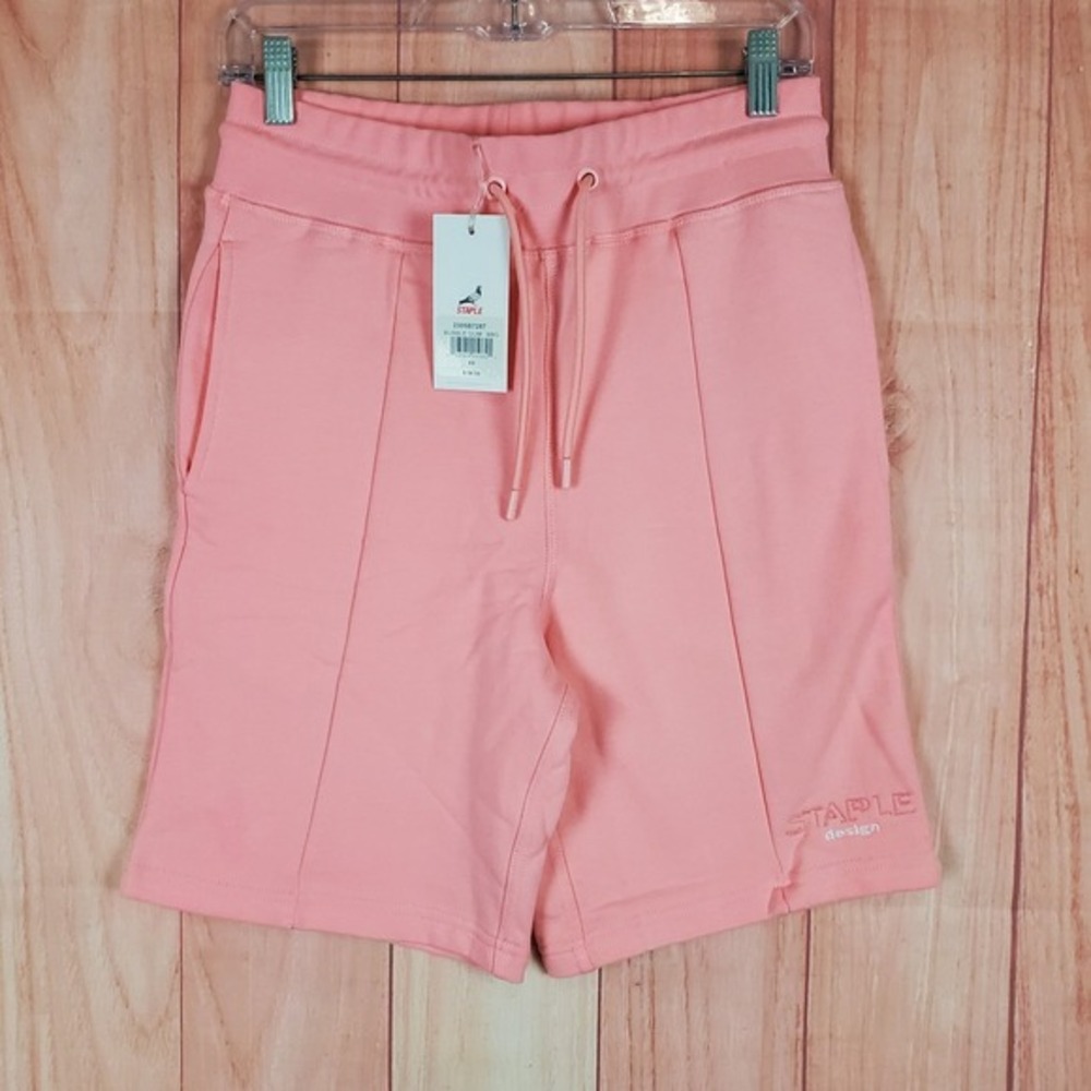 Staple Pigeon Shorts Mens XS Pink Logo Cotton Fleece Lined Drawstring Sweatshort